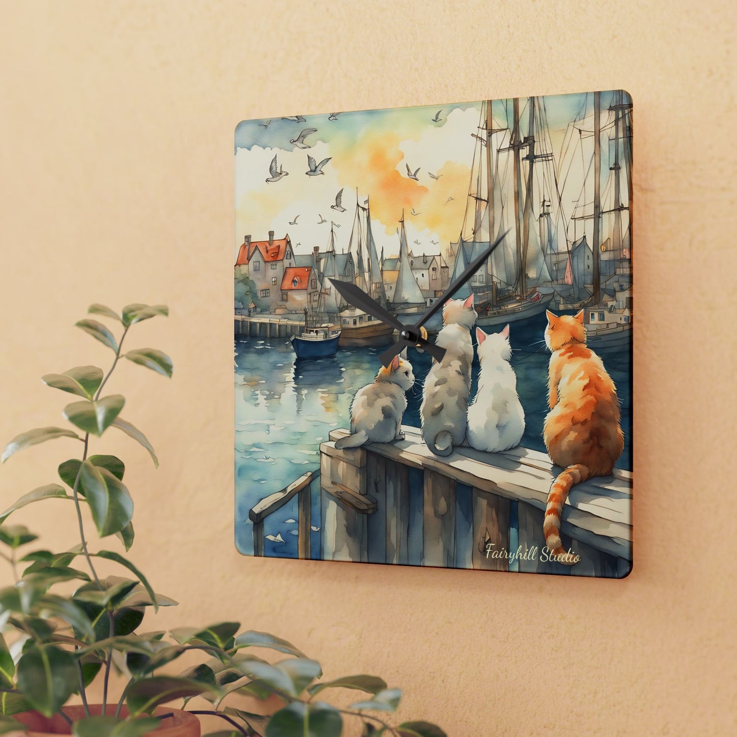 Cats And The City  - by Fairyhill Studio  Wall clock  Gift   Acrylic Wall Clock