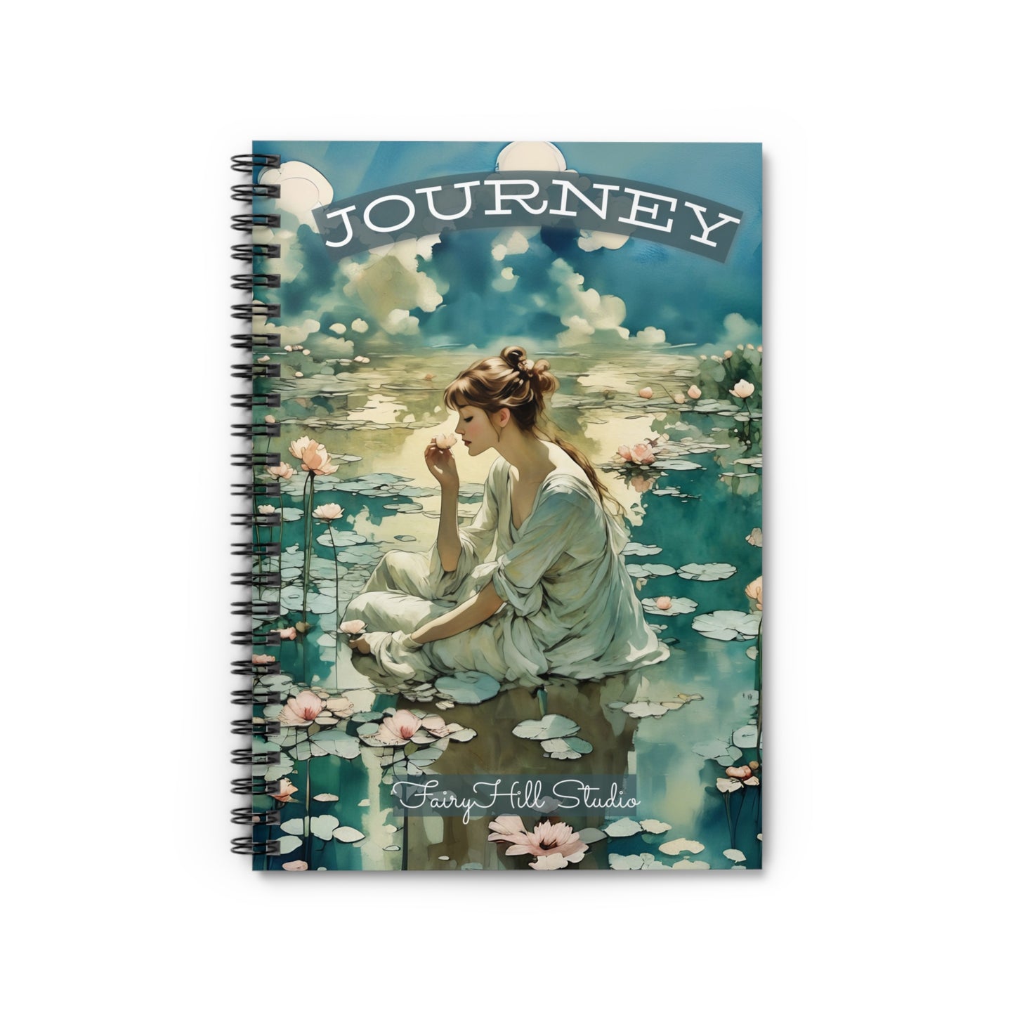 Journal Notebook - Lotus Flower Lake Ruled Line Journal Travel Journey by FairyHill Studio