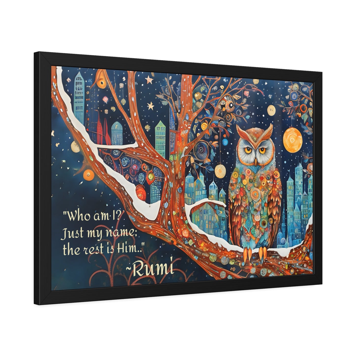 Framed Owl Rumi quote spiritual Owl Poster art by Fairyhill Studio
