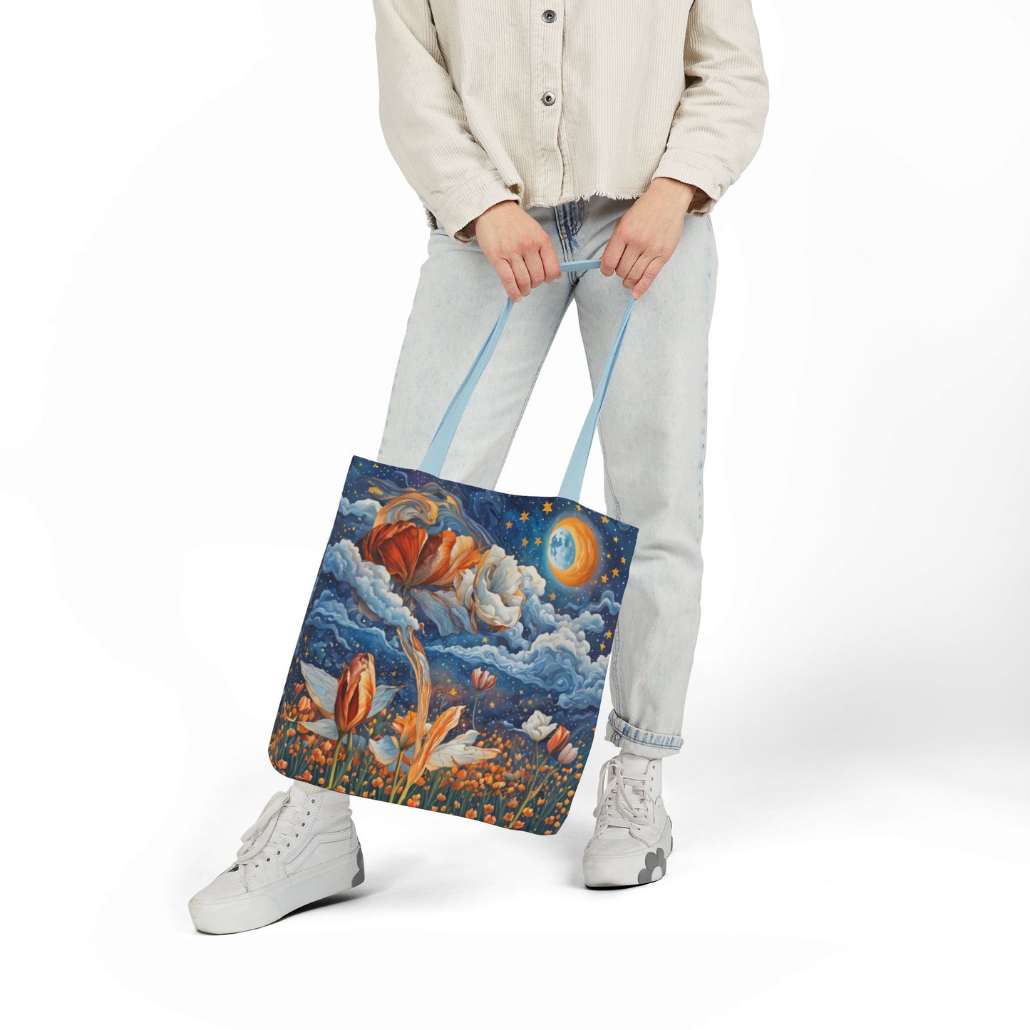Colorfui Celestial Tulips -Inspired Canvas Tote Bag - Perfect for Beach Days, Eco-Friendly Shopping, and Summer Fun!