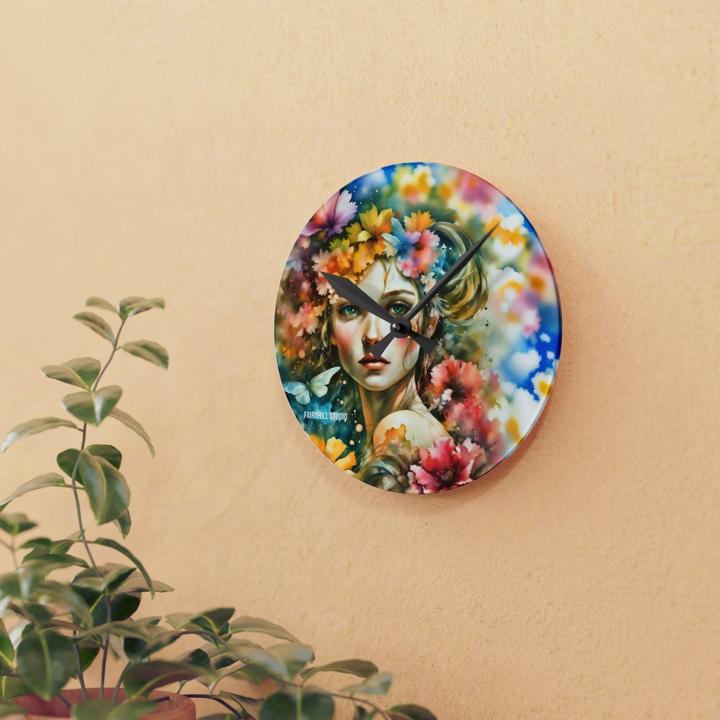 Wall Clock -Lady with Flowers art Acrylic Wall Clock