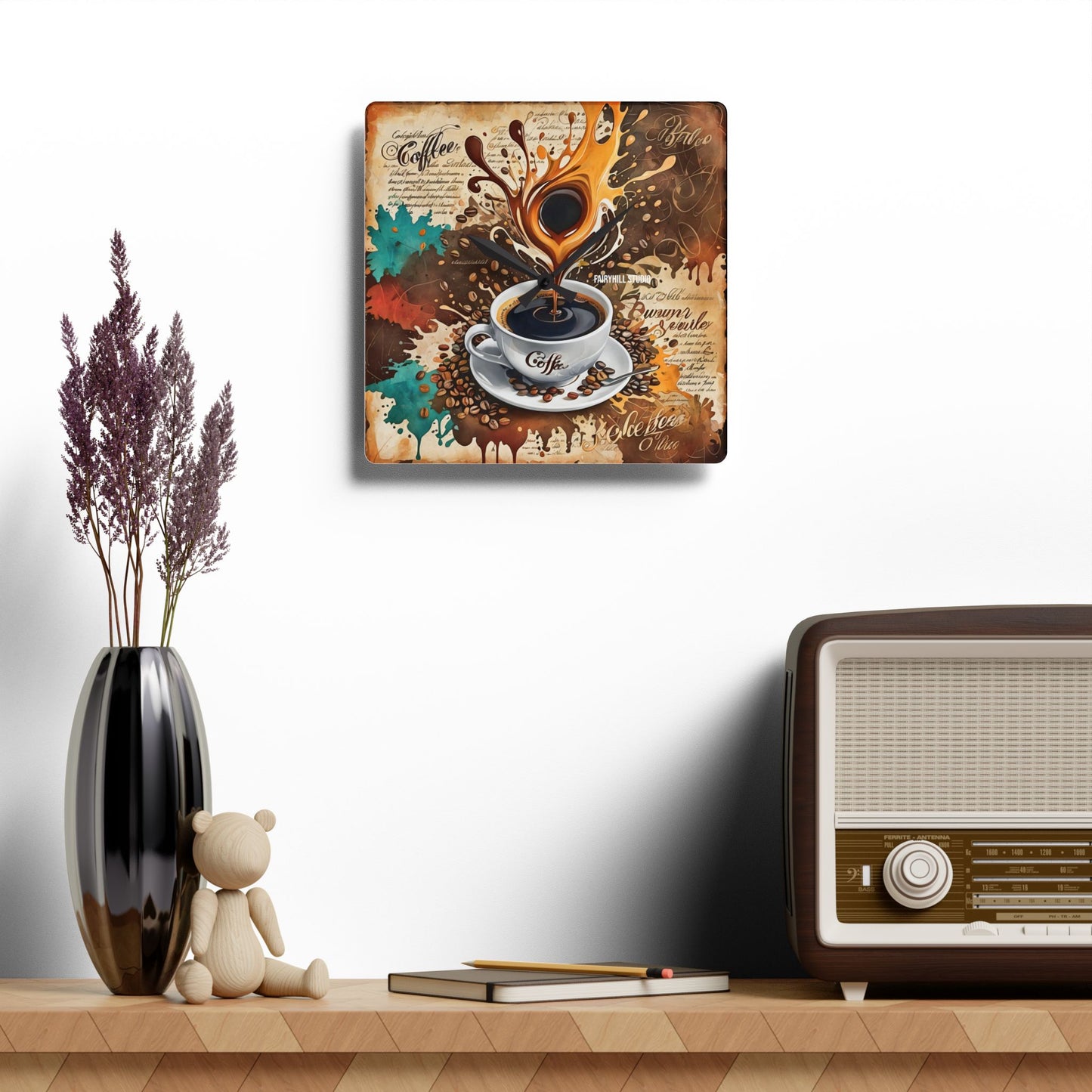 Acrylic Wall Clock Morning Roast Coffee /Art