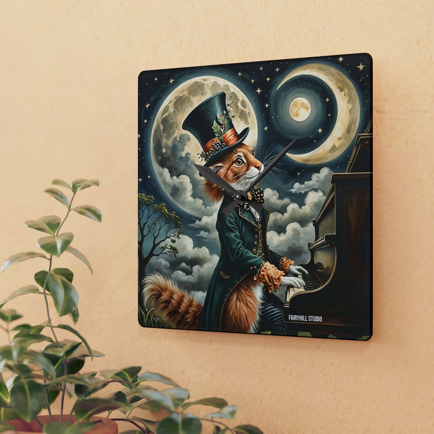 Acrylic Wall Clock Cat Hatter's MoonLight Sonata/Art