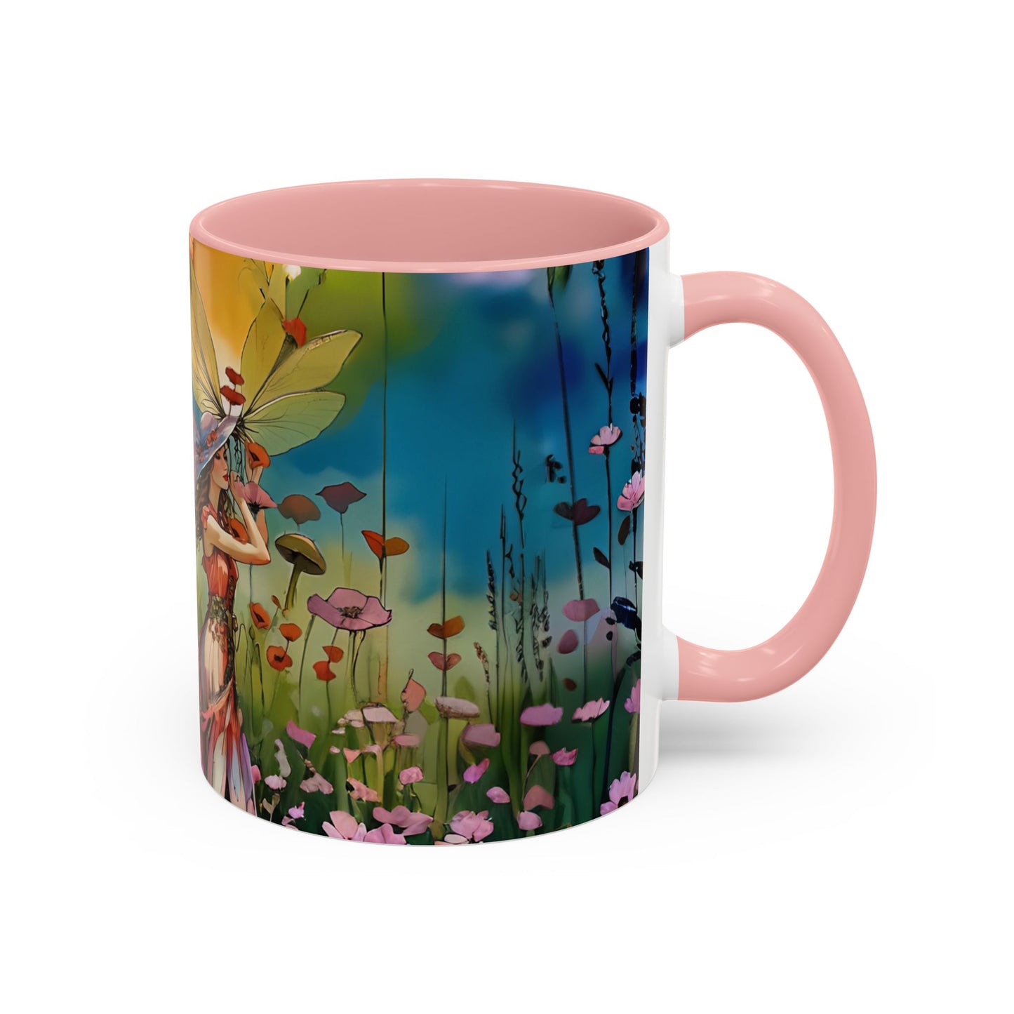 Mug - Lovely Romantic Girl Gathering Flowers in Summer Field