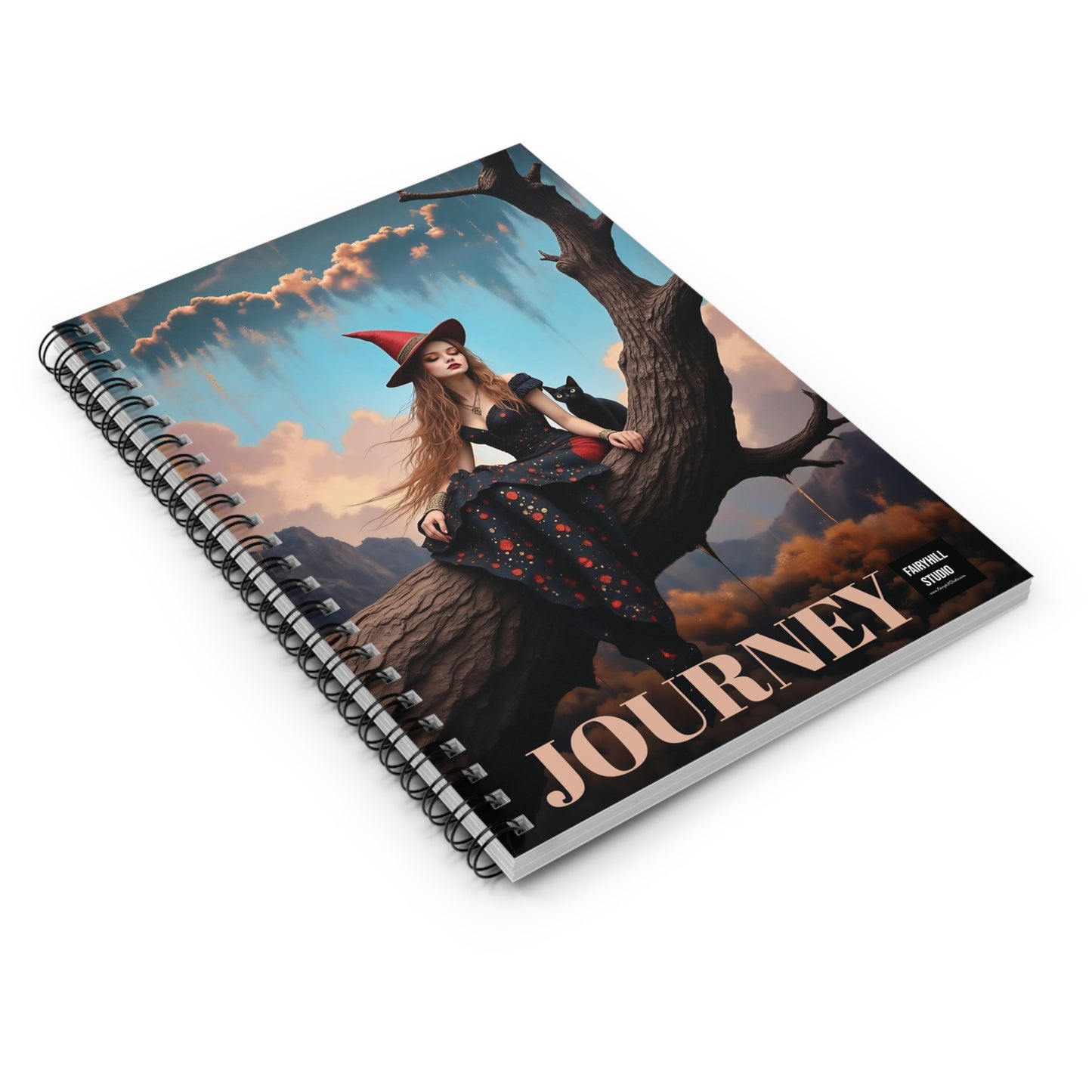 elegant witch with black cat Spiral Notebook fairyhill studio