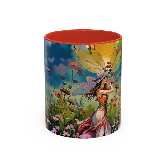 Mug - Lovely Romantic Girl Gathering Flowers in Summer Field