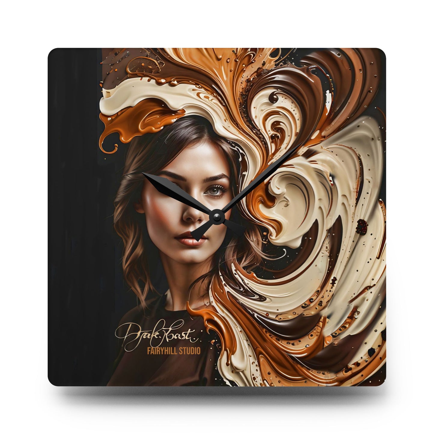 Acrylic Wall Clock Dark Roast Coffee /Art