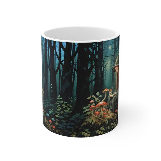 Mug - Mushroom in Forest with Red Mushrooms Art by Fairyhill Studio