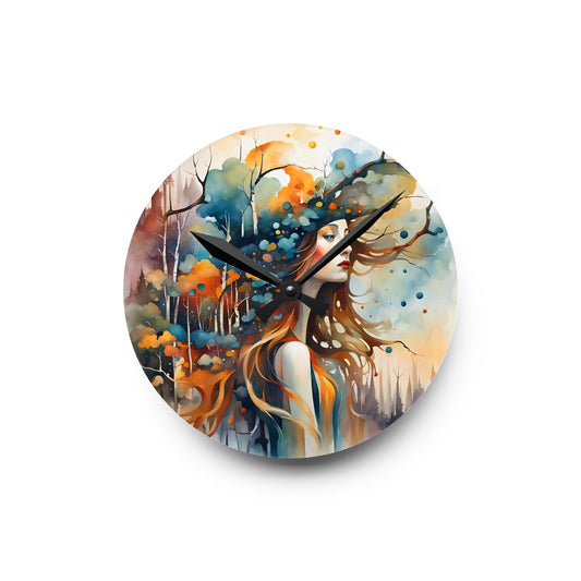 Wall Clock - Color of Dreams Woman with Hat Rainbow Art