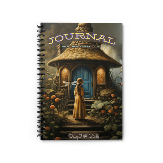 Spiral Notebook - Girl with Dragonfly and Fairy Tale Cottage, Ruled Line