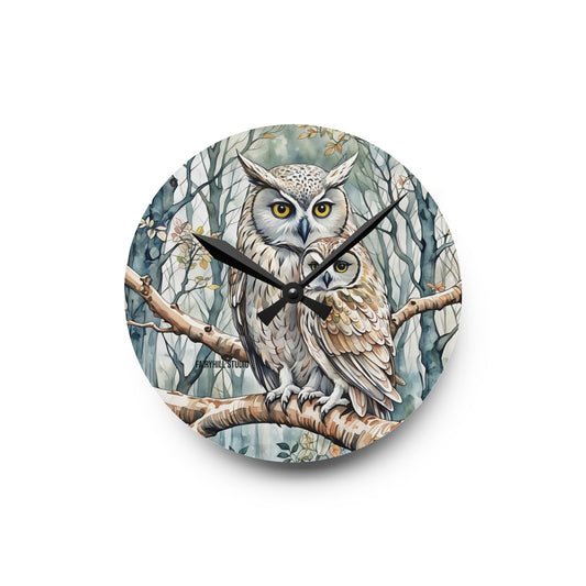 Acrylic Wall Clock  Owl Family /Art