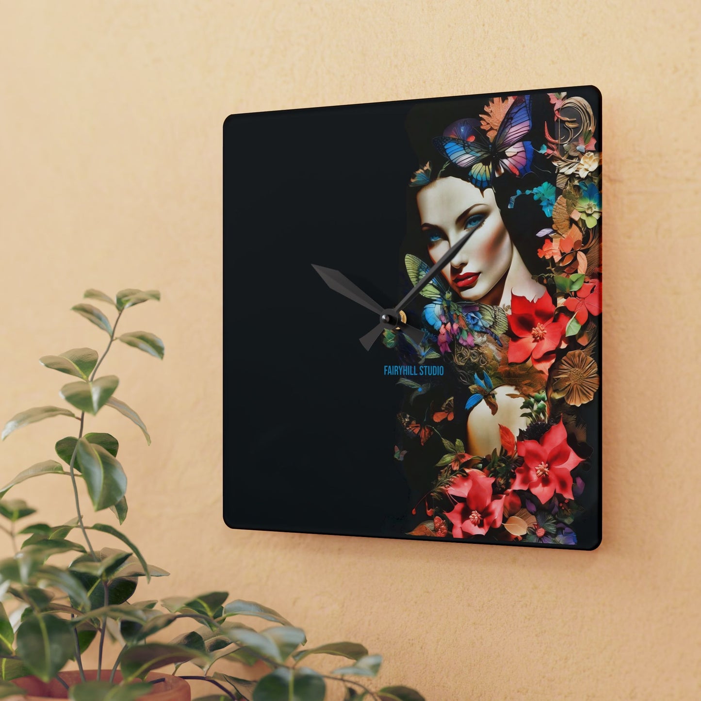 Acrylic Wall Clock -Lady in Nature /Art