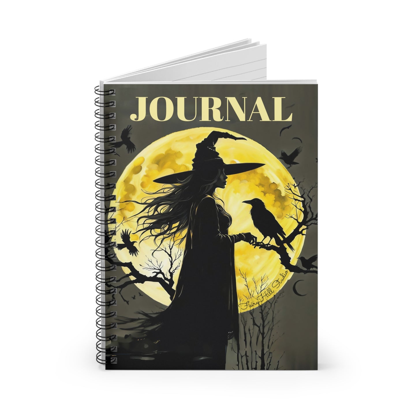 Notebook - Witch on Moon Silhouette with a crow Ruled Line Journal