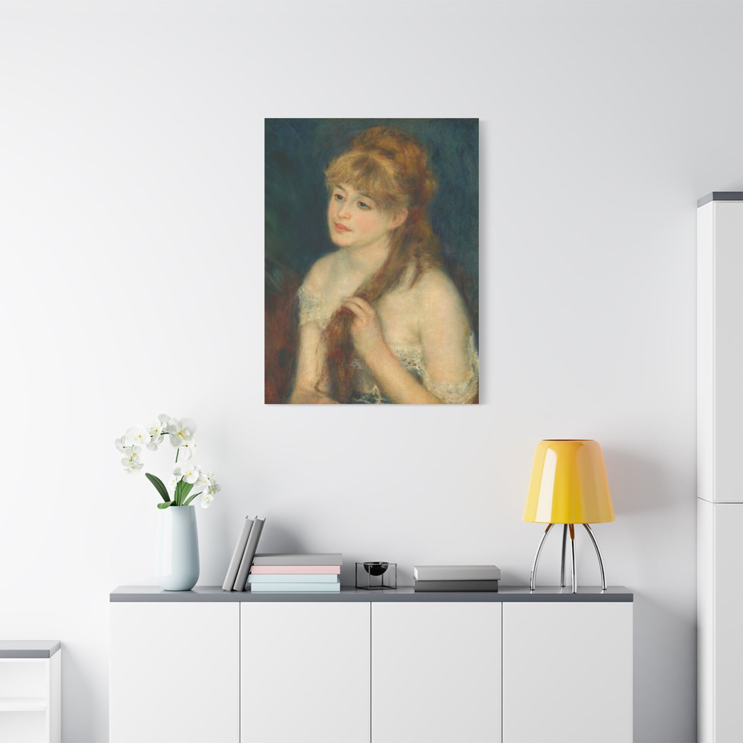 Canvas Art - Young Woman Braiding Her Hair by Auguste Renoir, 1876 , Stretched Matte 1 25"