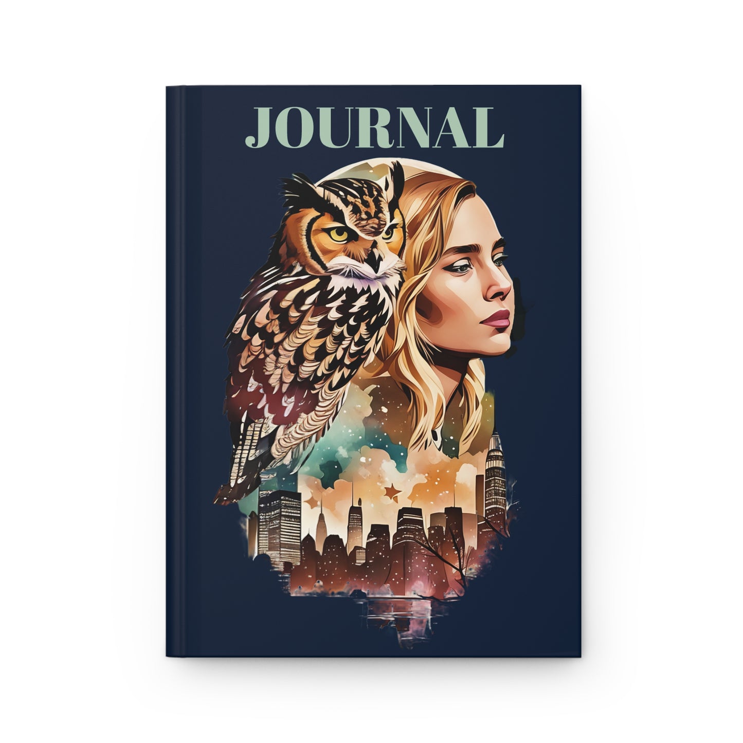 Hardcover Journal - The Girl with Spirit Animal Owl Flaco/ Art