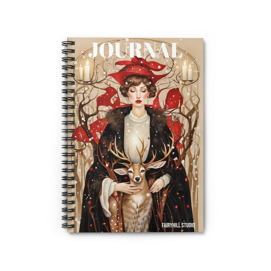 Spiral Notebook -Girl with a winter Deer / Art