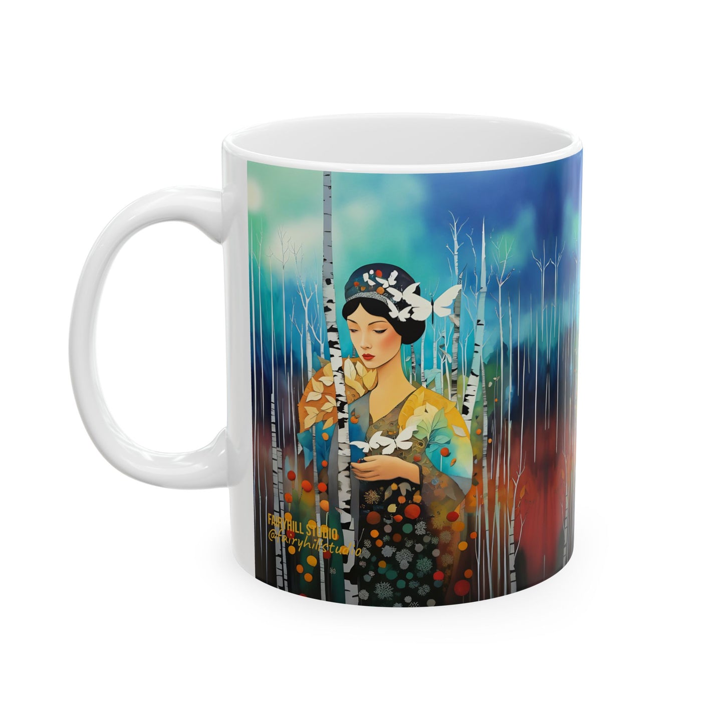 Butterfly Girl Ceramic Mug, (11oz, 15oz) Fairyhill Studio