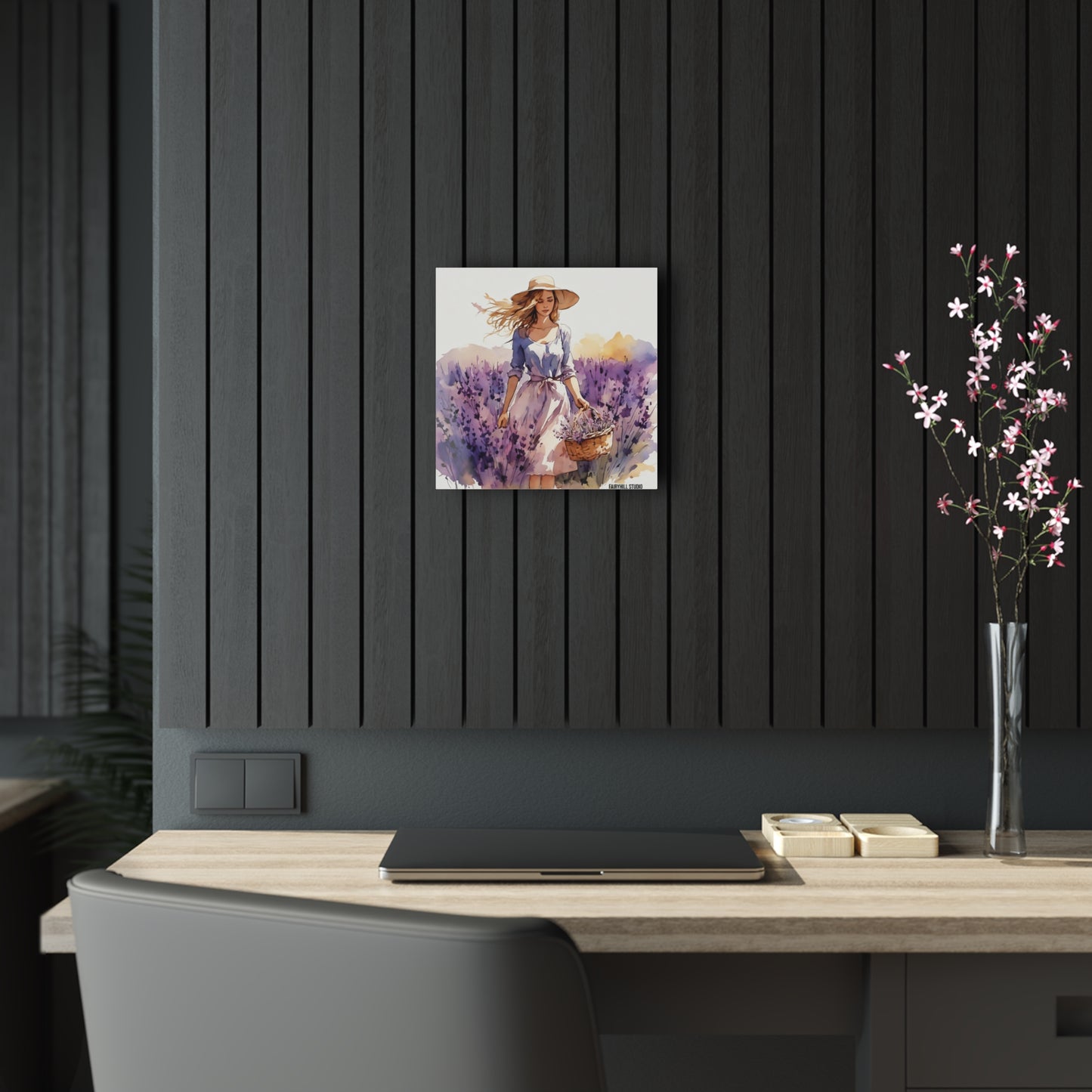 Art Acrylic Prints Girl with a Lavender basket Art