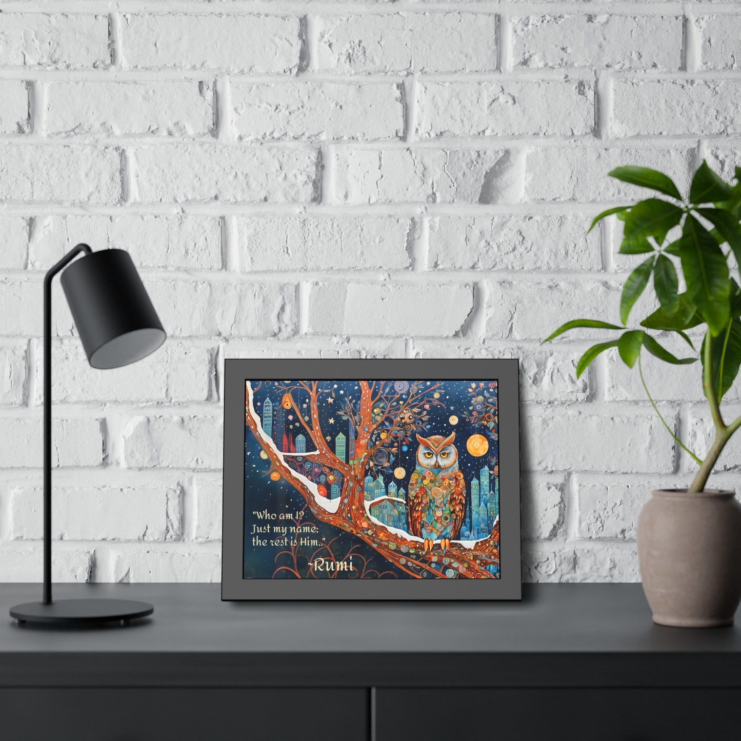 Framed Owl Rumi quote spiritual Owl Poster art by Fairyhill Studio