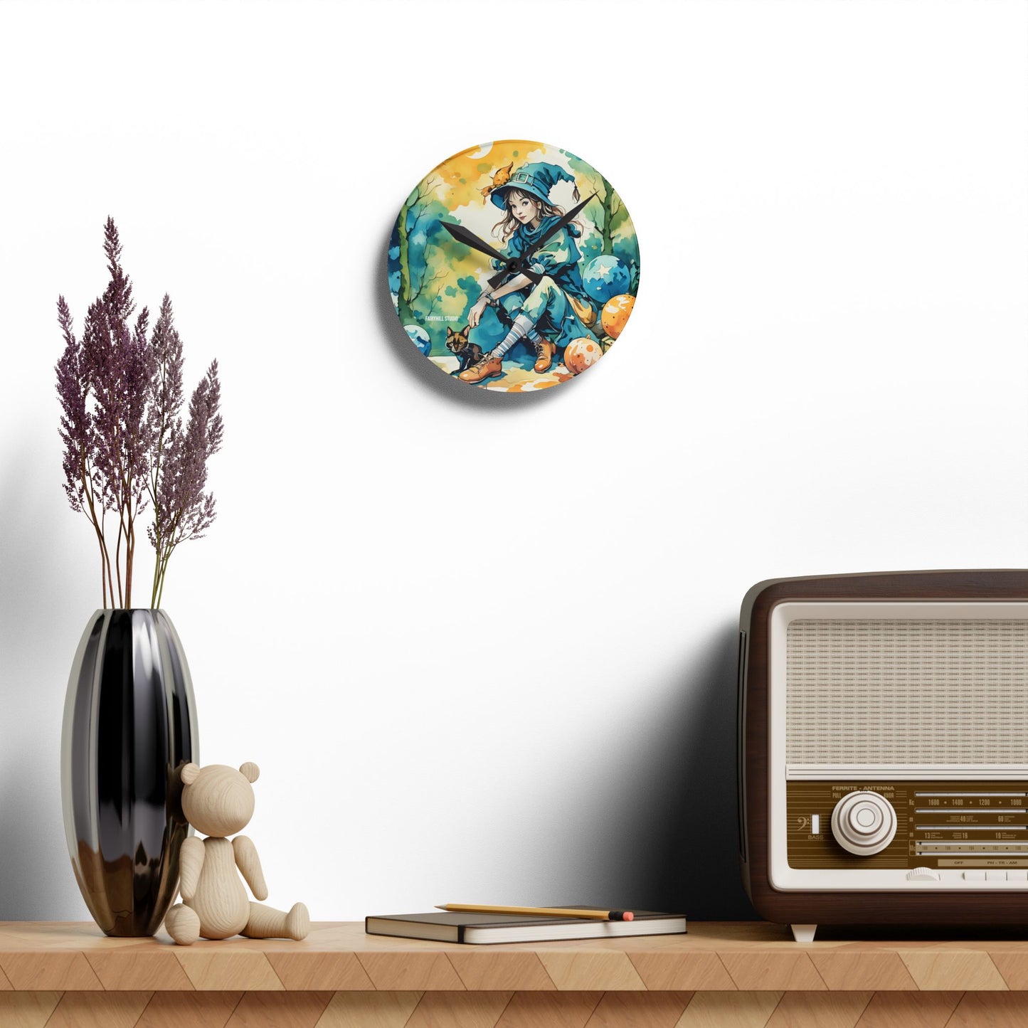 Acrylic Wall Clock -Girl with cat Art