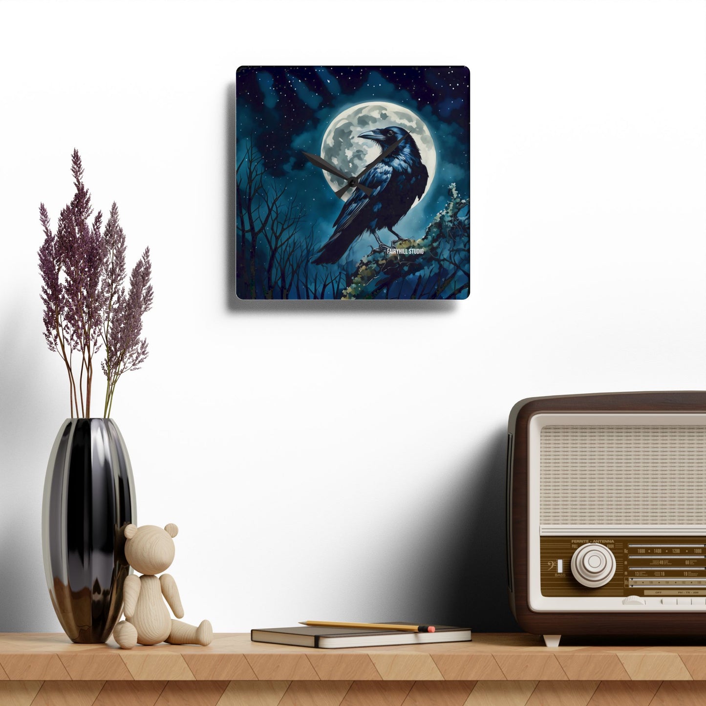 Acrylic Wall Clock -Raven and the Moon/Art