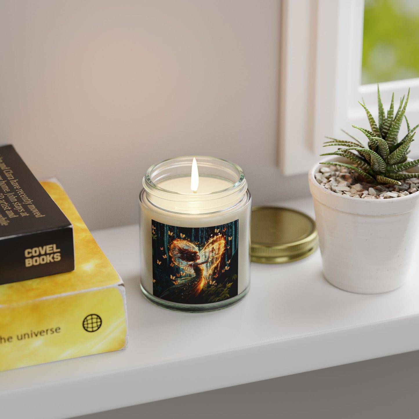 Scented Candle - Garden Fairy with butterflies - Coconut Apricot Wax (4oz, 9oz)