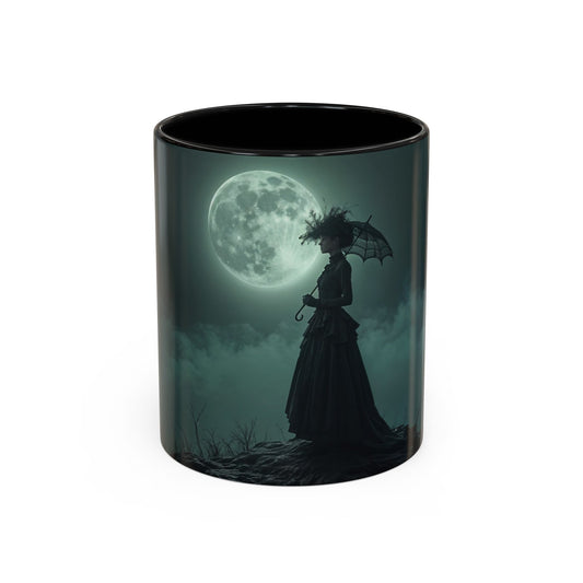 Coffee Mug - Victorian Woman with Umbrella Full Moon Art by fairyhill Studio