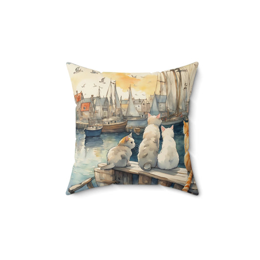 Cats And The City  Square Pillow - by Fairyhill Studio
