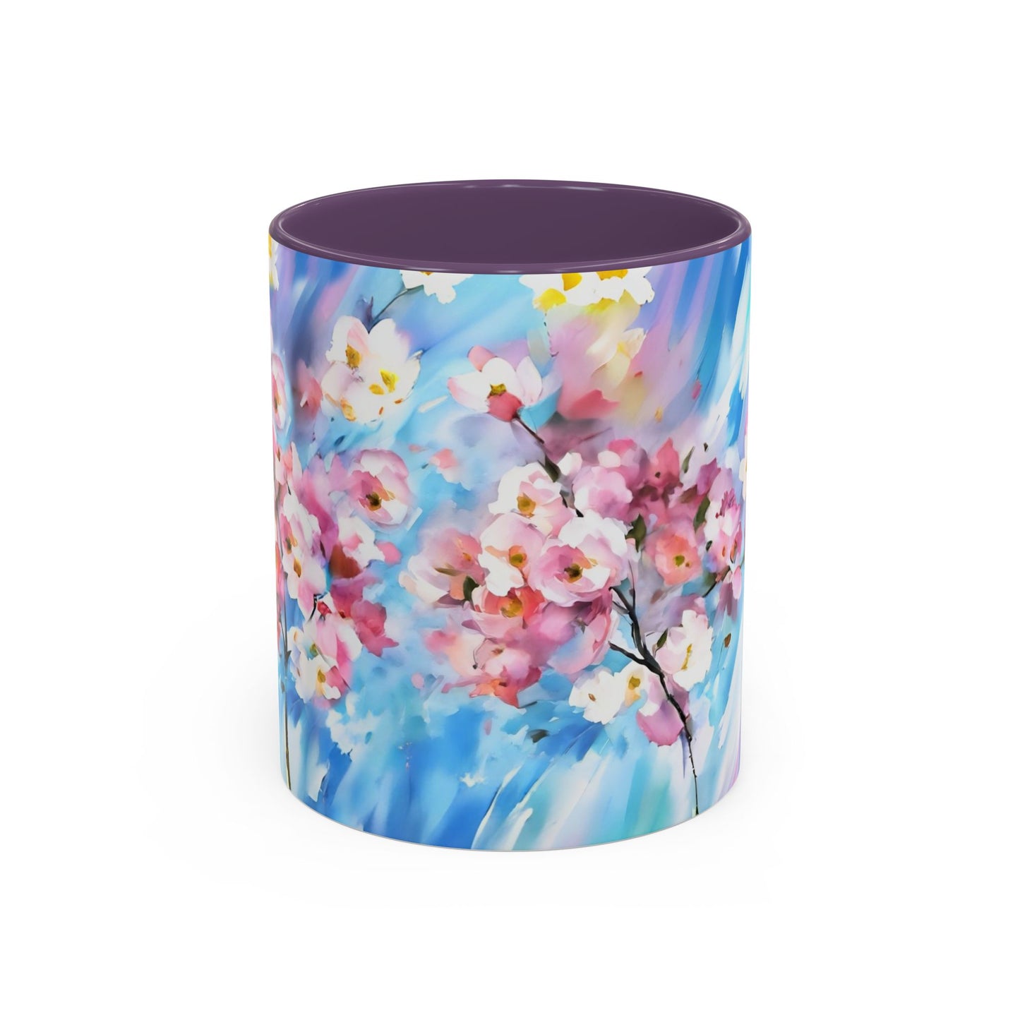 Coffee Mug - Floral Cherry Blossoms Canvas on Blue Sky Background
