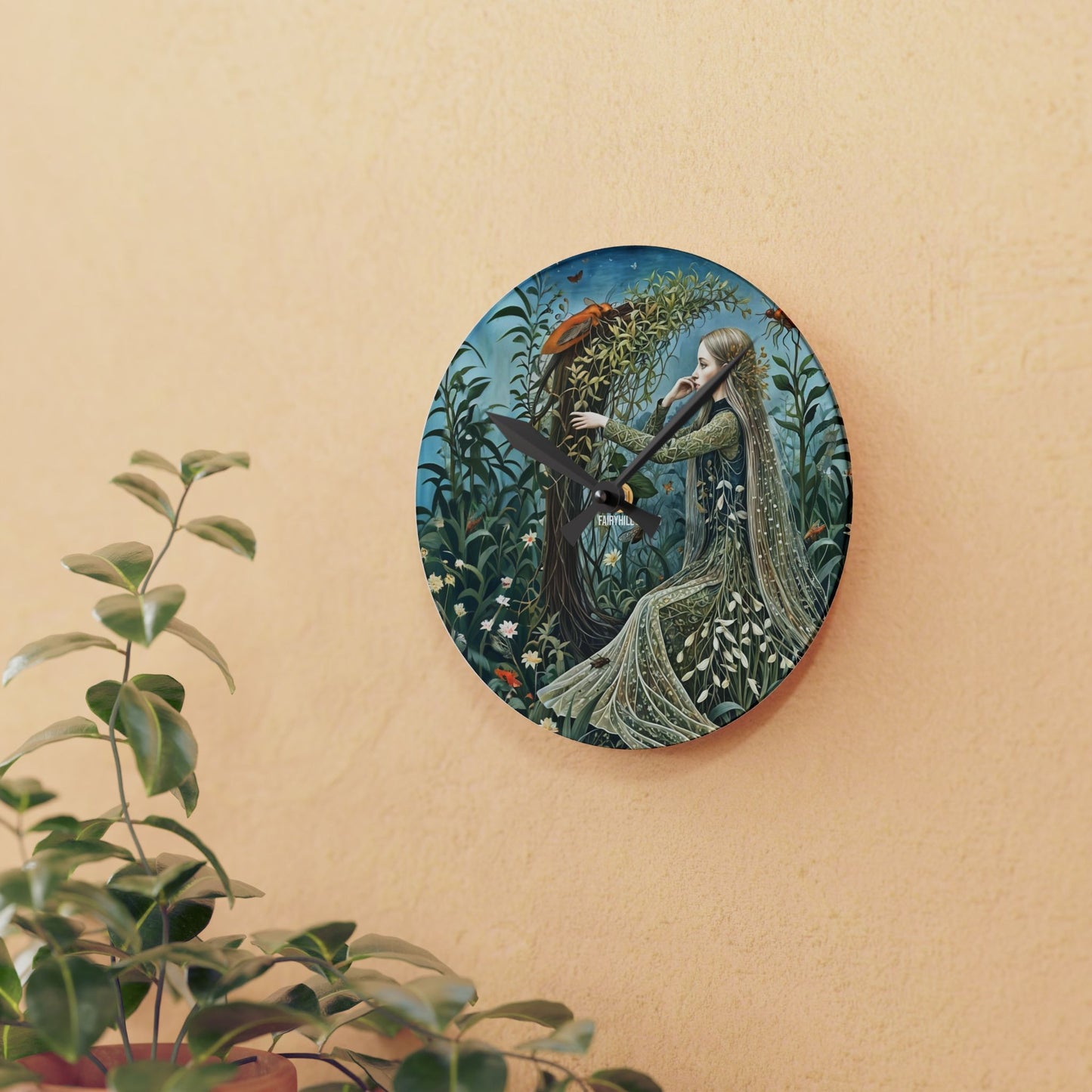 Acrylic Wall Clock - Botanical garden and creatures Art