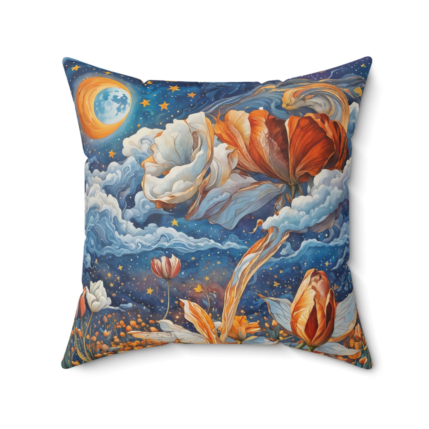 Celestial Tulips Square Pillow - by Fairyhill Studio