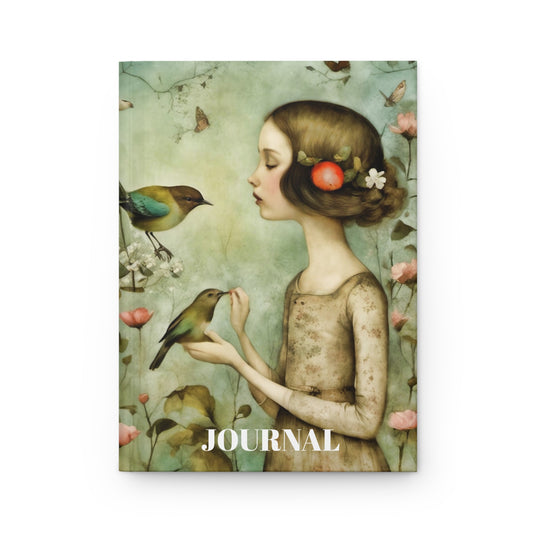 Hardcover Journal Matte - The Girl with the Song Birds Art Meditation Design