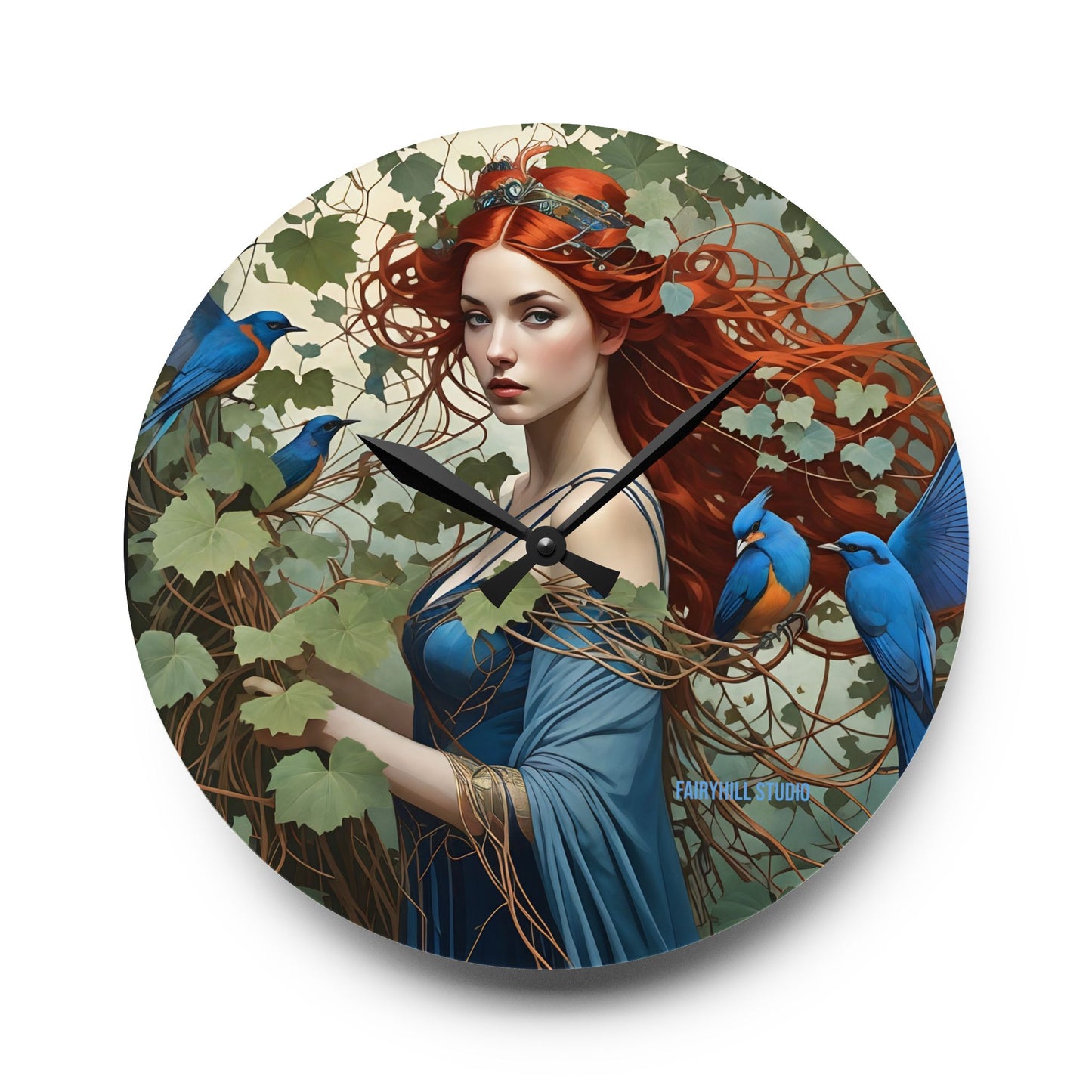 Wall Clock - Beauty with Blue Birds in Tropical Forest