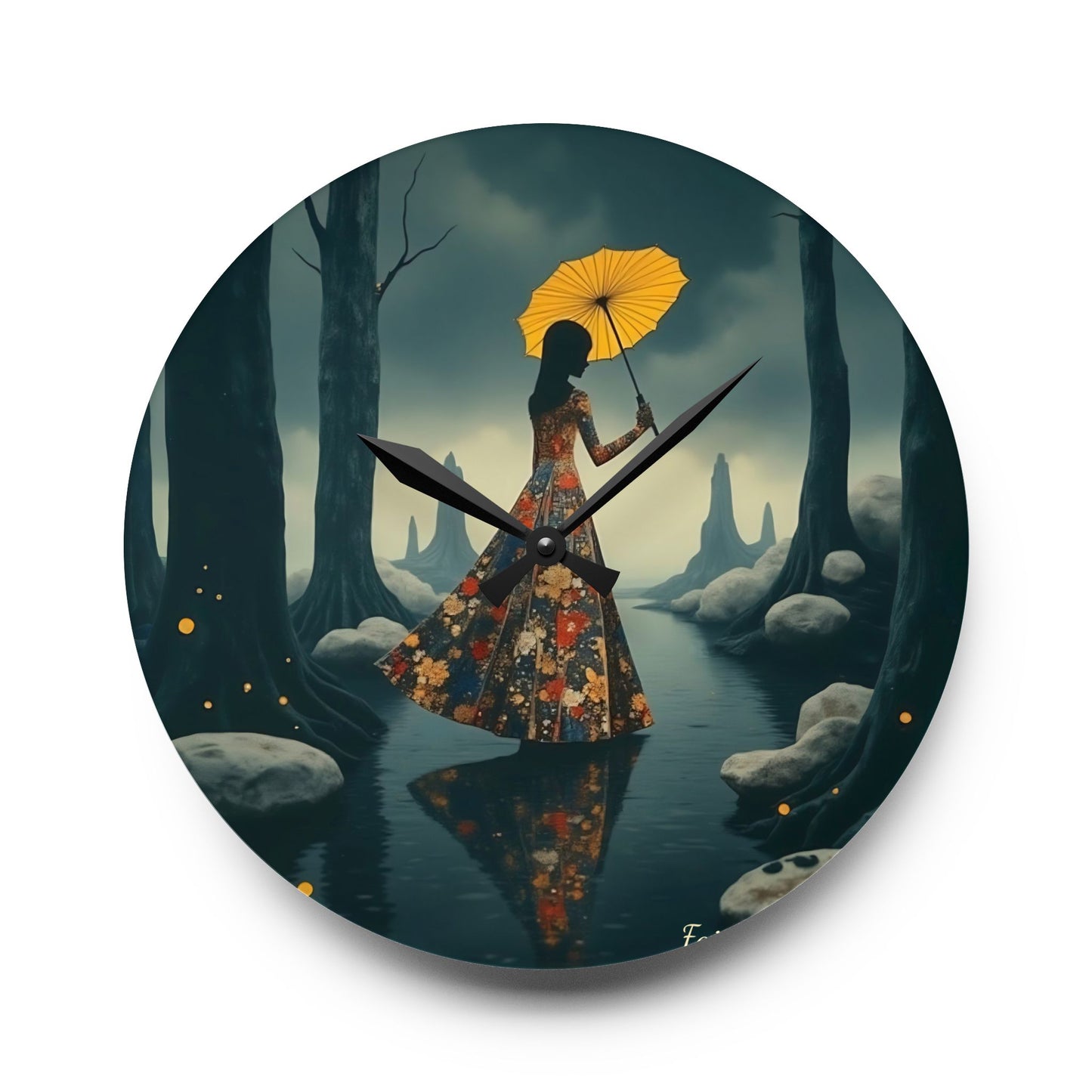 Yellow umbrella - by Fairyhill Studio Wall clock Gift Acrylic Wall Clock