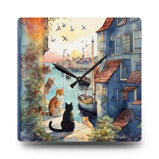 Cats by the Sea - by Fairyhill Studio  Wall clock  Gift   Acrylic Wall Clock