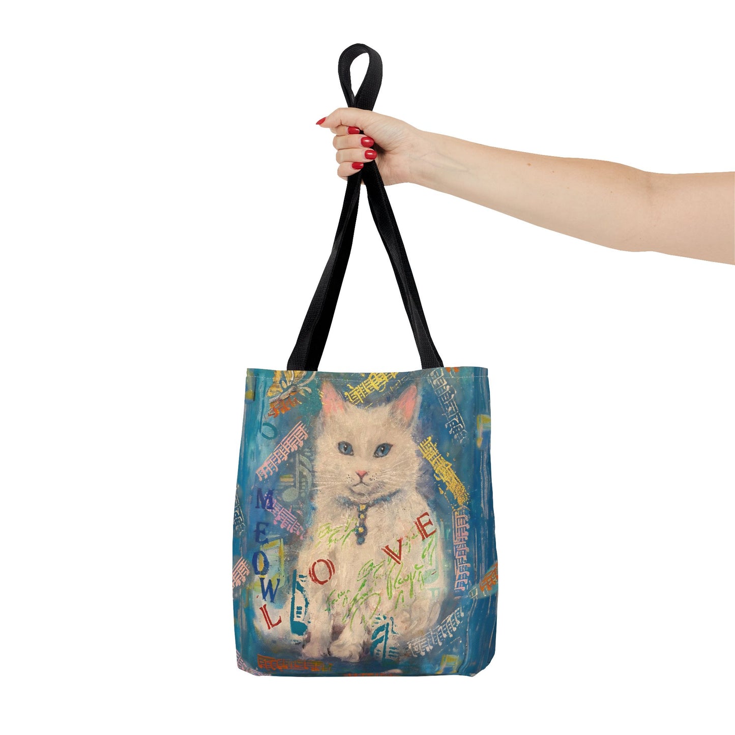 Tote Bag White Cat Good Vibes Only Wall Clock Art