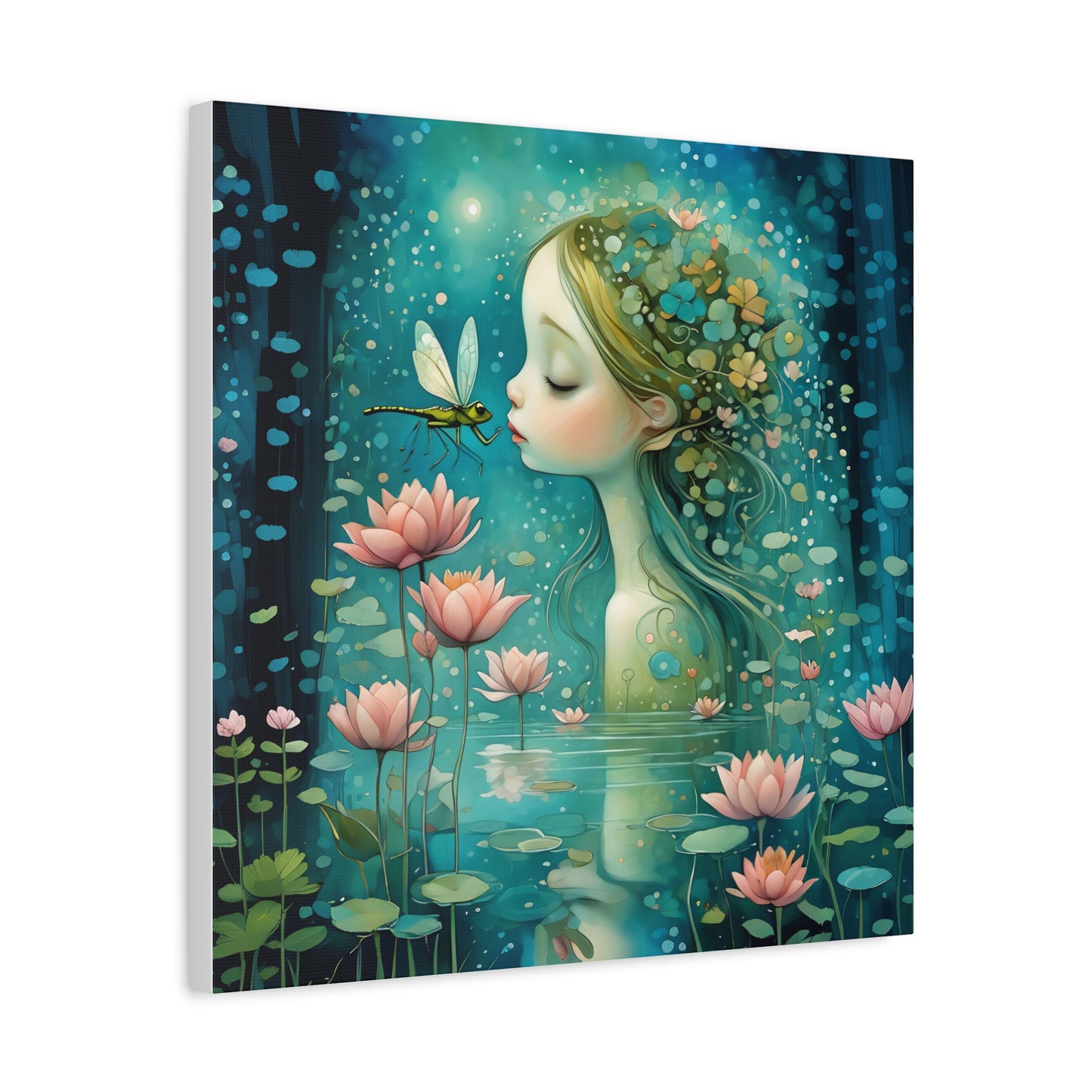 Whimsical Water  Fairy with a dragonfly Canvas Art - Enchanting Home Decor for Nature Lovers