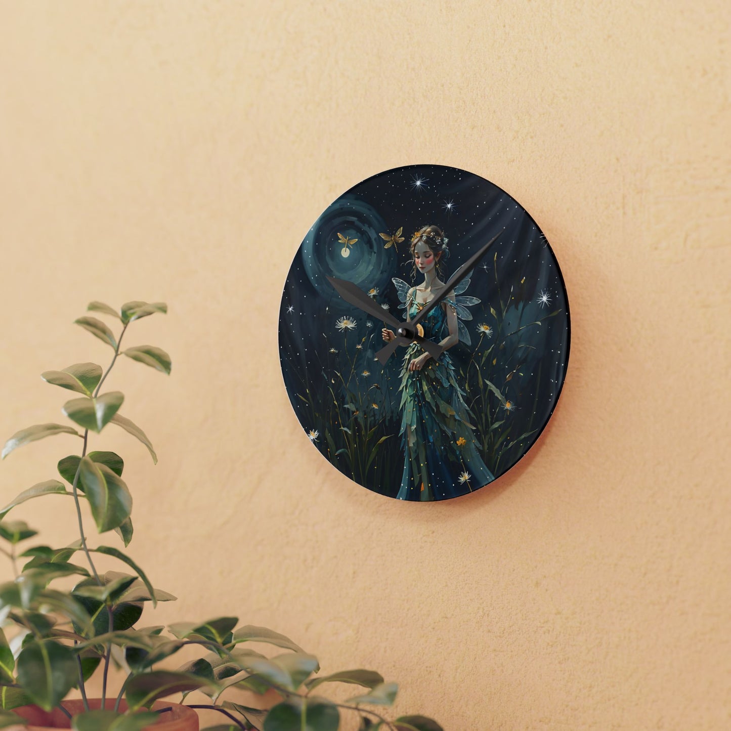 Wall Clock Fairy Midnight Garden Art