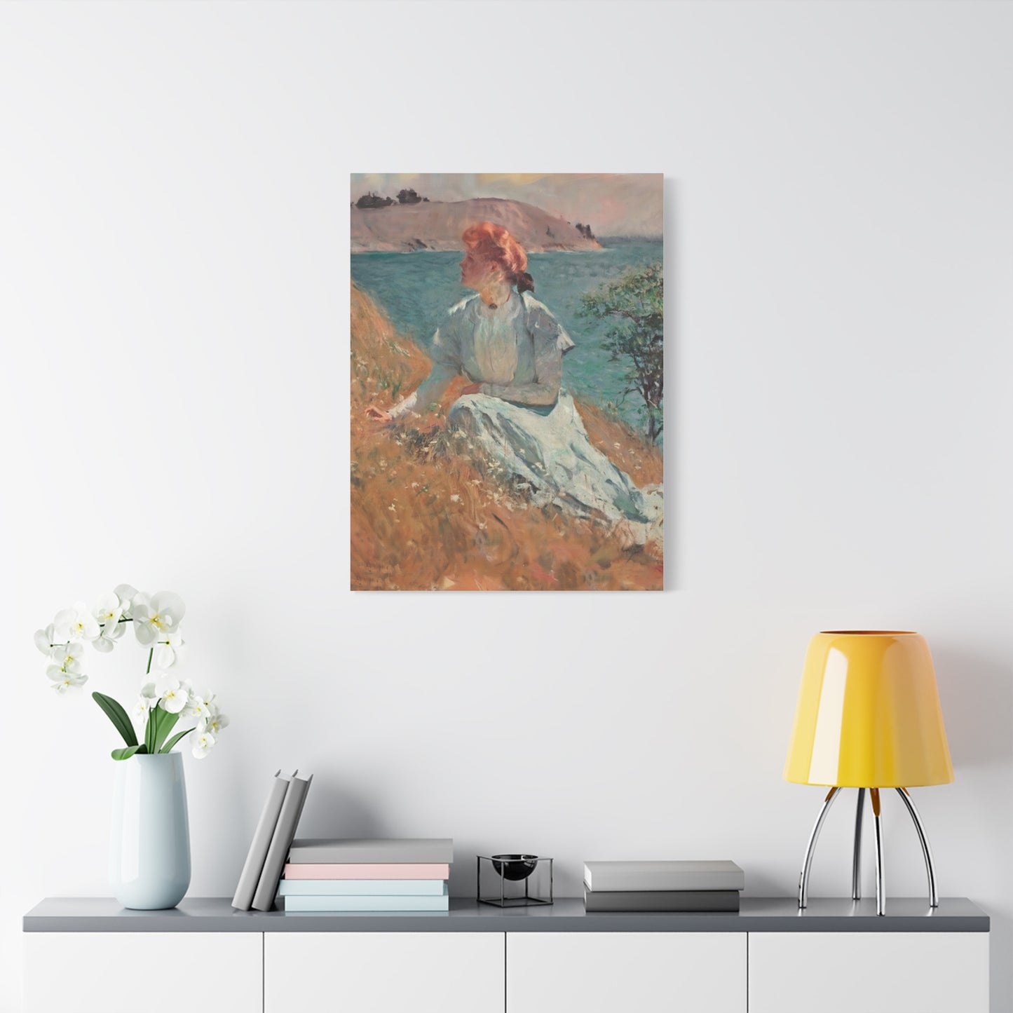 Canvas Art - Monet Style Floral Serenity with Elegant Woman and Flower Basket, Stretched Matte 1 25"