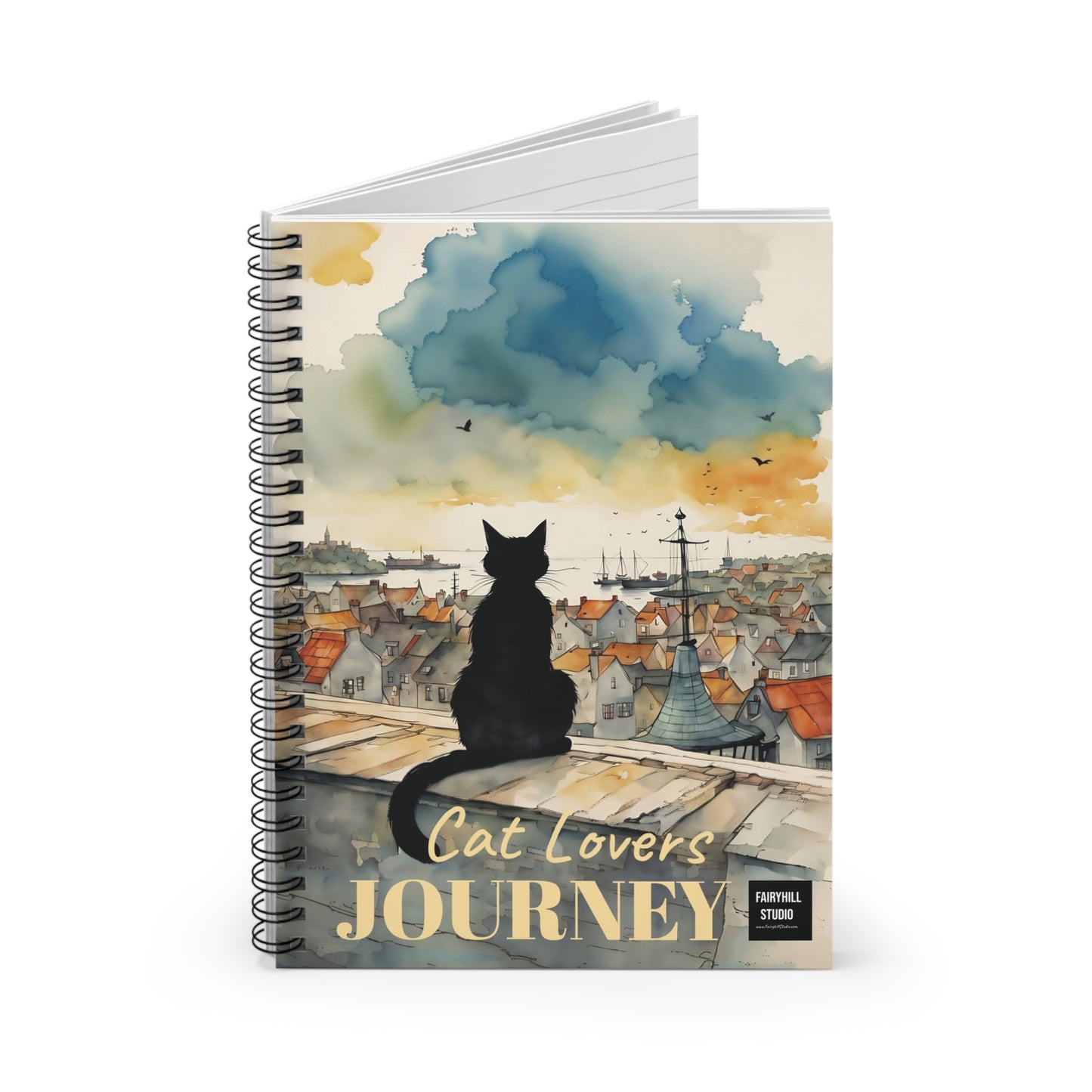 Black Cat on a roof Spiral Notebook /Fairyhill studio