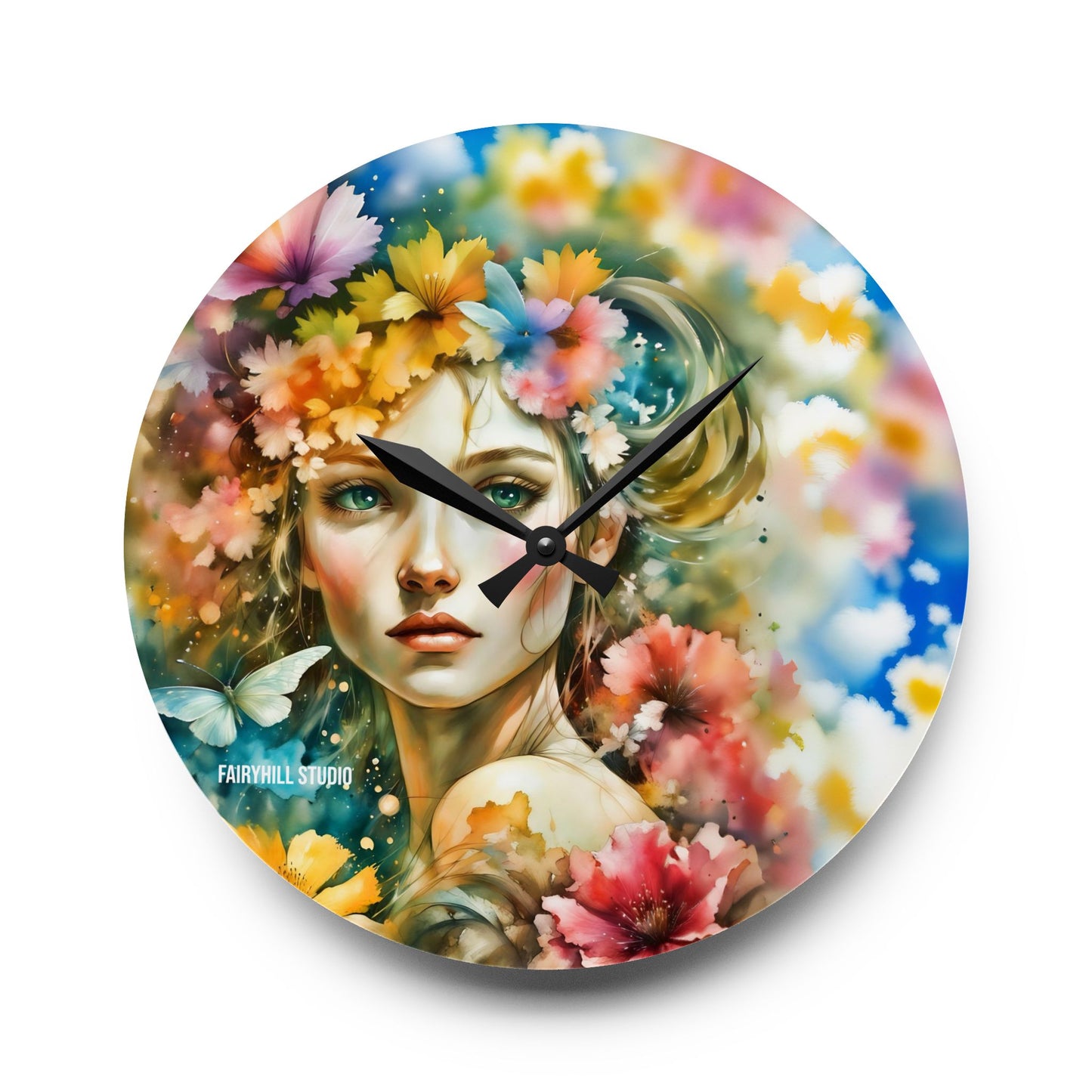 Wall Clock -Lady with Flowers art Acrylic Wall Clock