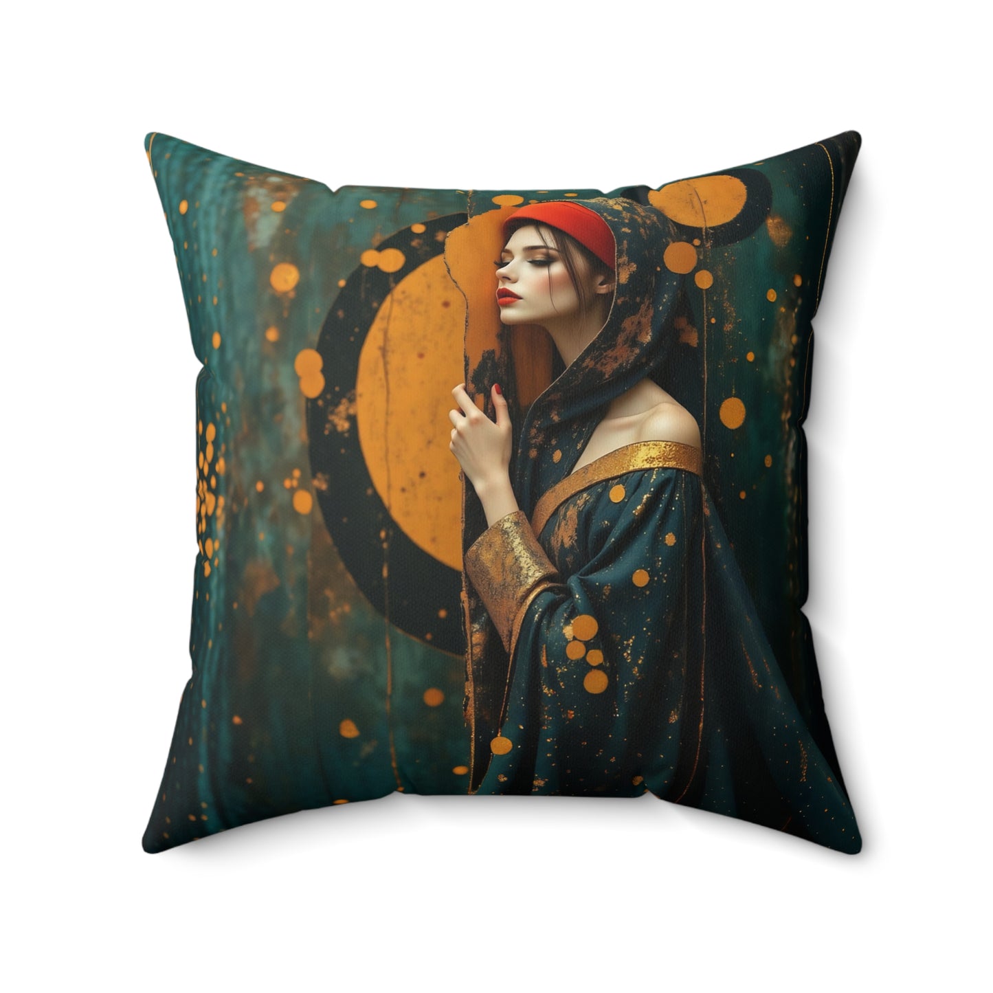 Aurora of the Golden Veil pillow l  Square Pillow - by Fairyhill Studio