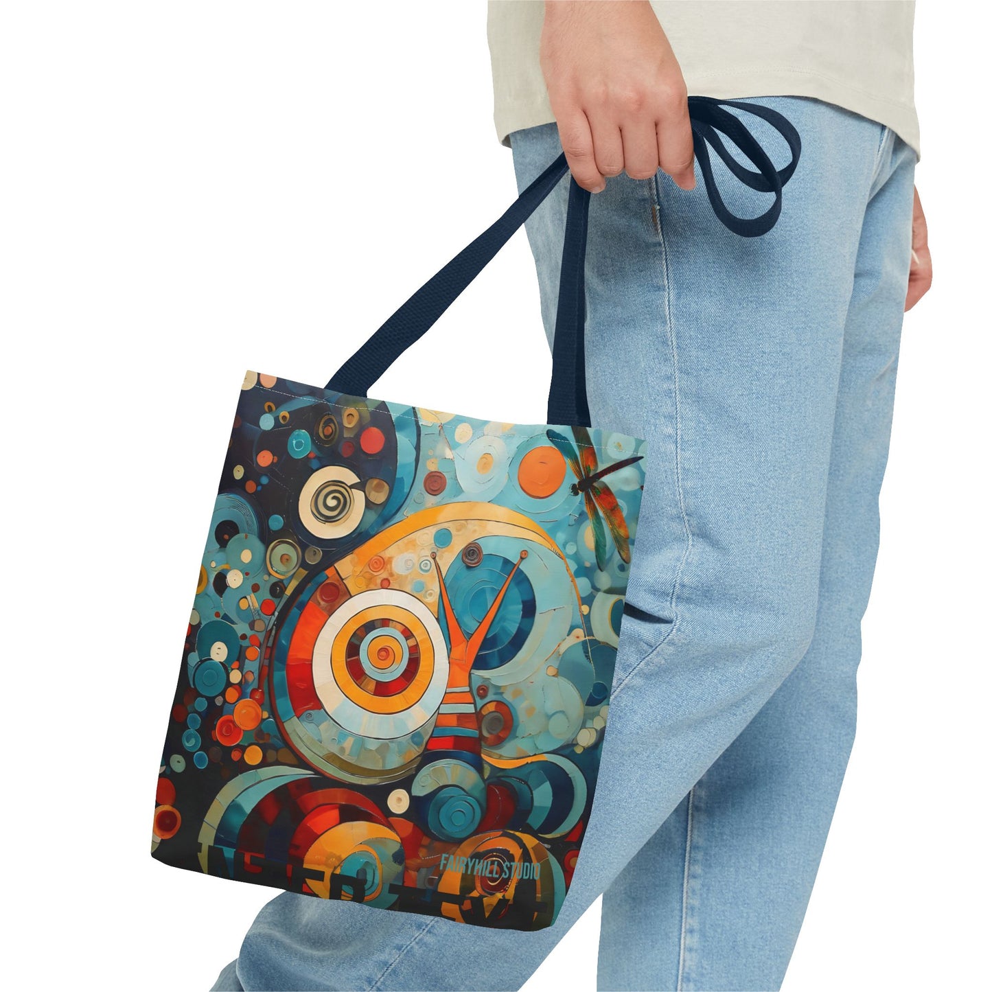 Canvas tote bag Art - Abstract Colorful Snail Dragonfly Circle