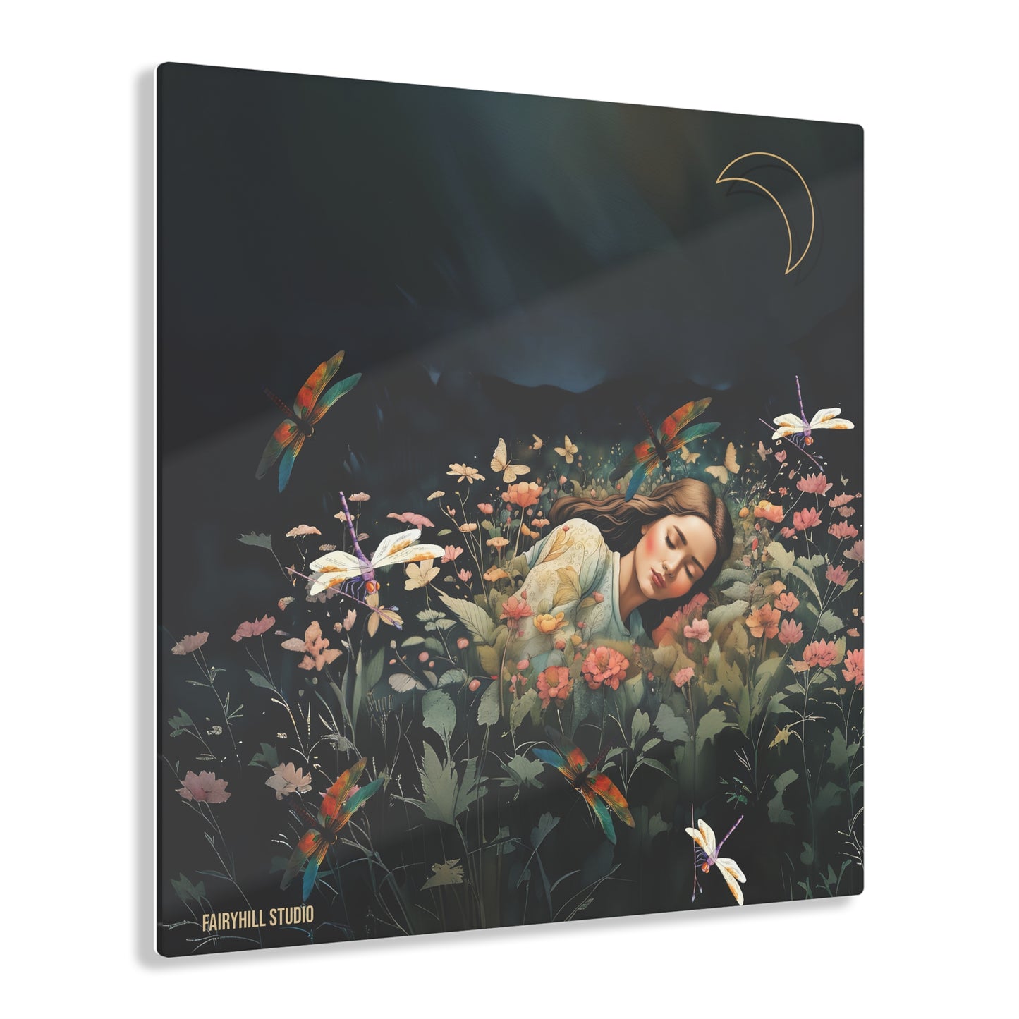 Acrylic Print - Midnight Fairy Garden Art featuring a Beautiful Girl