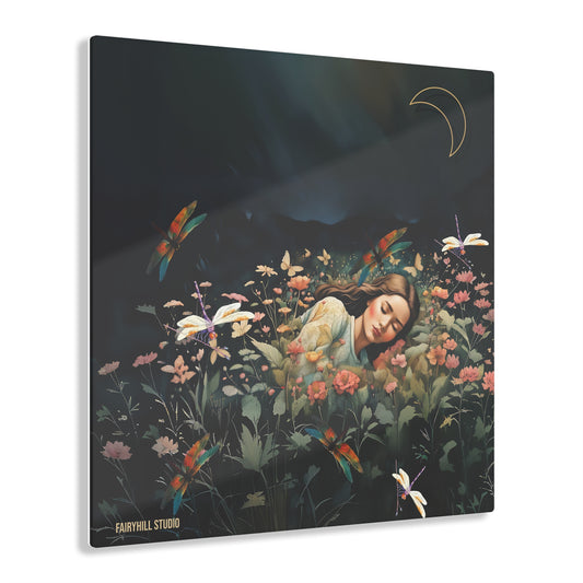 Acrylic Print - Midnight Fairy Garden Art featuring a Beautiful Girl