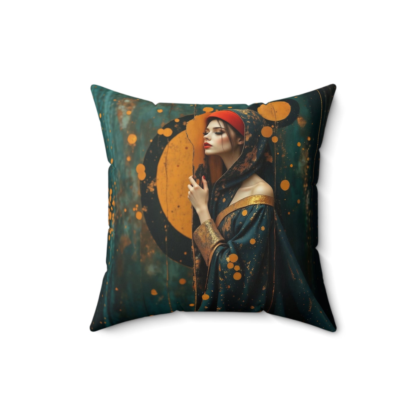 Aurora of the Golden Veil pillow l  Square Pillow - by Fairyhill Studio