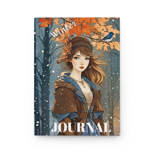 Hardcover Journal Matte - Blue Bird and Girl Fall to Winter Transition Art