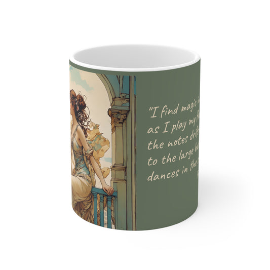 Mug - Romantic Girl Playing Flute on Mediterranean Balcony - 'Magic in the Moment'