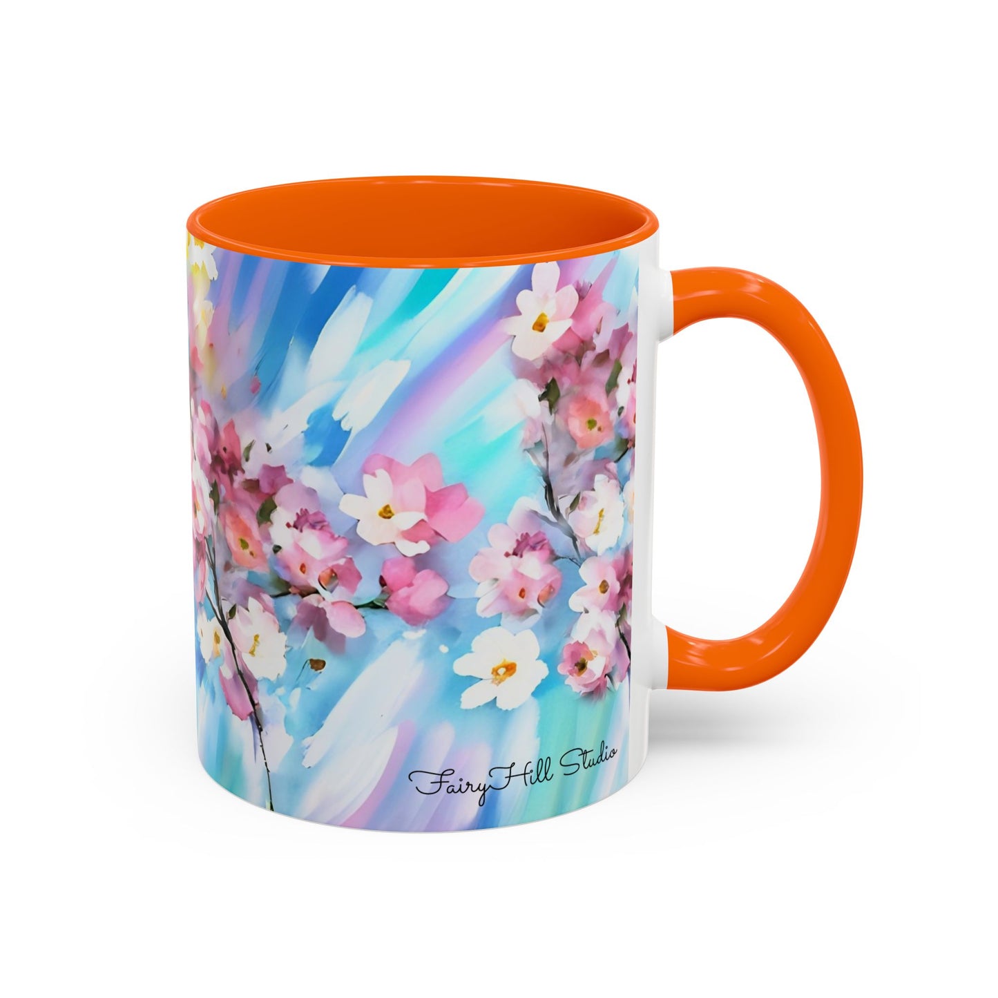 Coffee Mug - Floral Cherry Blossoms Canvas on Blue Sky Background