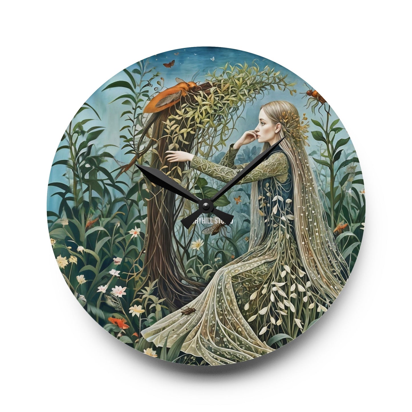 Acrylic Wall Clock - Botanical garden and creatures Art